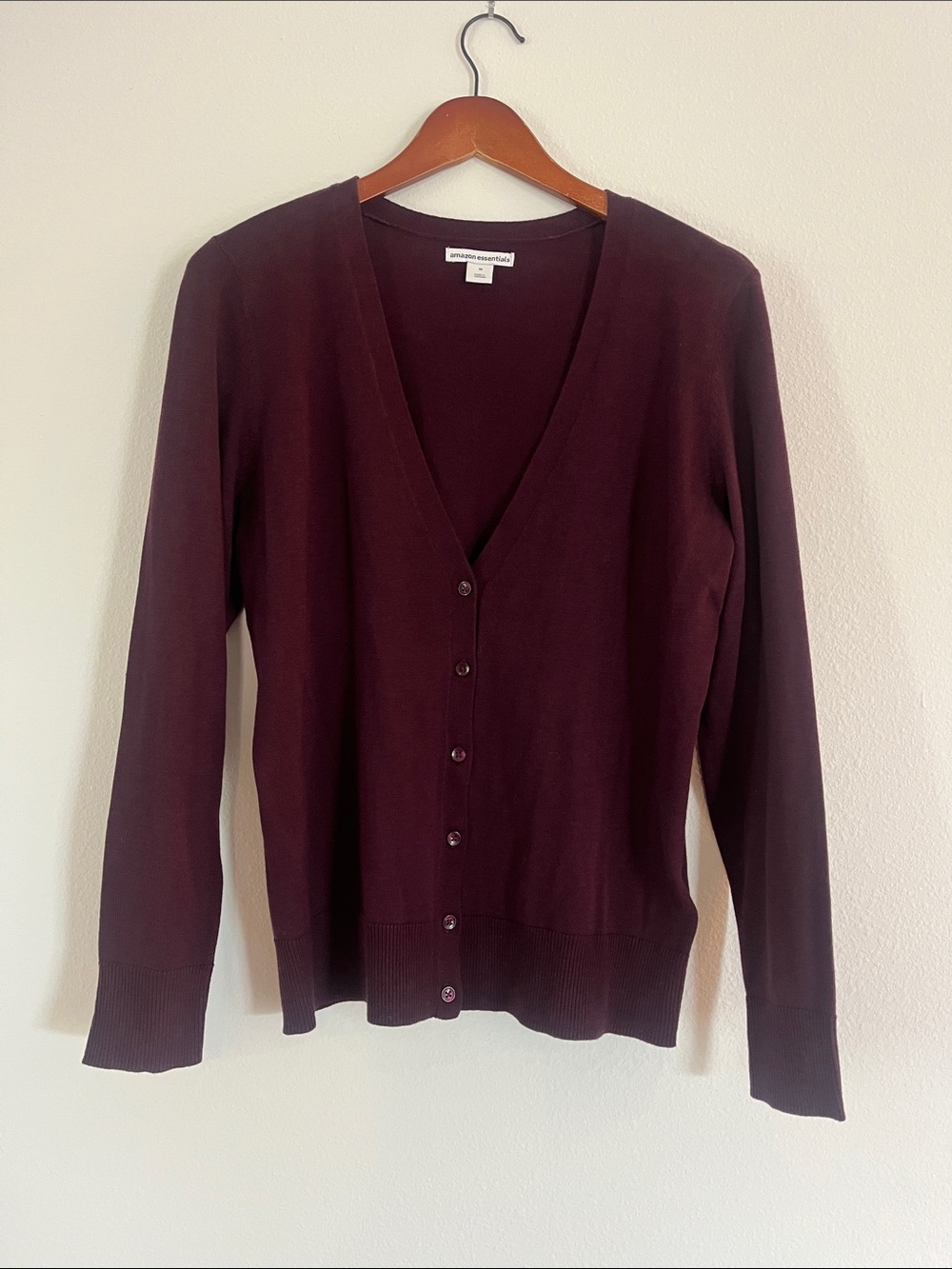 NWT Amazon Essentials Burgundy Button Front Cardigan Sweater